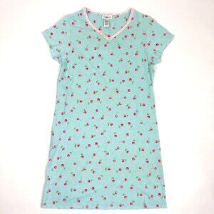 Vintage Liz Claiborne Villager Nightgown Size S Blue White Gingham Cherry Print